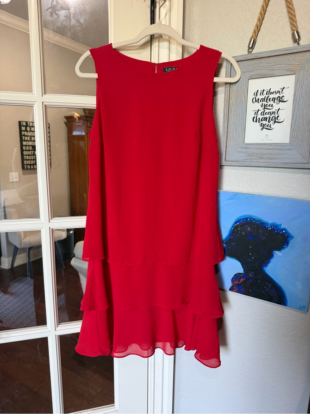 Lauren Ralph Lauren Red Tiered Chiffon Ruffle Dress Size 10 Sleeveless